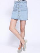 Romwe Single-breasted Denim A-line Skirt