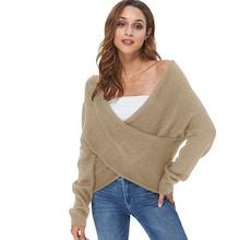Romwe Crisscross V Neck Sweater