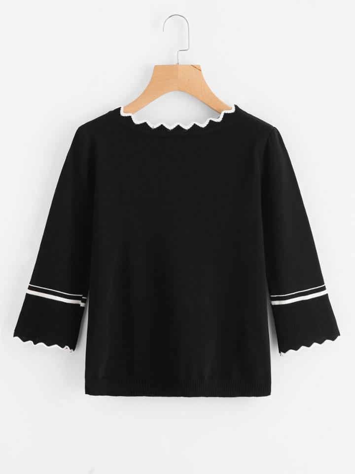 Romwe Contrast Chevron Trim Knit Sweater
