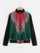 Romwe Contrast Sleeve Graphic Print Jacket