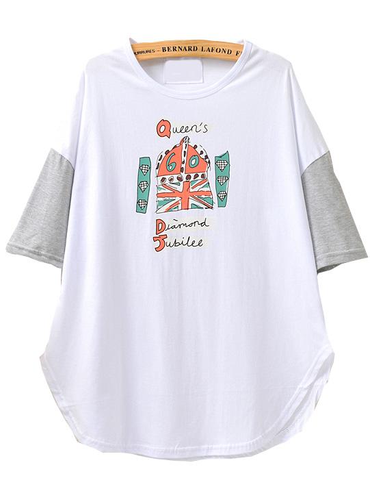 Romwe Union Jack Print Loose White T-shirt