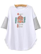 Romwe Union Jack Print Loose White T-shirt