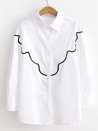 Romwe Single Breasted Wave Embroidery Blouse