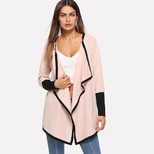 Romwe Waterfall Collar Contrast Cuff Coat
