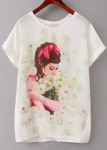 Romwe Beauty Rose Print T-shirt