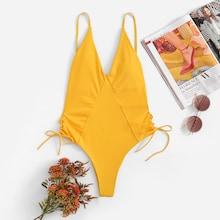 Romwe V-plunge Tie Side One Piece Swimsuit