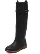 Romwe Black Round Toe Buckle Strap Tall Boots