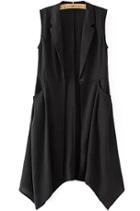 Romwe Lapel Single Button Asymmetrical Hem Vest