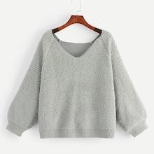 Romwe Raglan Sleeve Solid Fuzzy Jumper