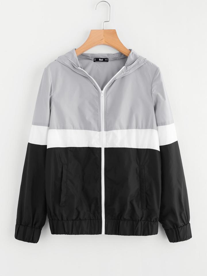Romwe Cut And Sew Hoodie Windbreaker Jacket