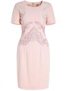Romwe Apricot Round Neck Short Sleeve Hollow Embroidered Dress