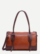 Romwe Camel Contrast Trim Duffle Bag With Strap