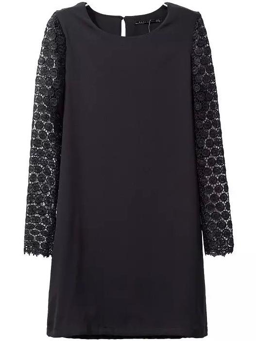 Romwe Round Neck Lace Insert Straight Dress