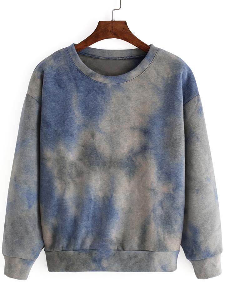 Romwe Round Neck Tie-dye Thicken Loose Sweatshirt