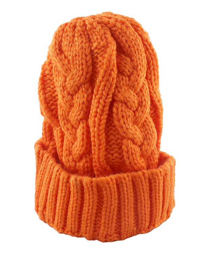 Romwe Woolen Orange Knitted Winter Hat