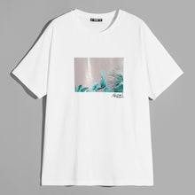 Romwe Guys Cactus Print Tee