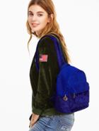 Romwe Blue Contrast External Pocket Velvet Backpack