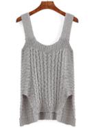 Romwe Grey Suspender Dip Hem Sweater Vest