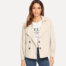 Romwe Suede Belted Double Breasted Coat