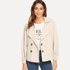 Romwe Suede Belted Double Breasted Coat