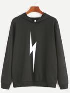 Romwe Black Lightning Print Hooded Sweatshirt