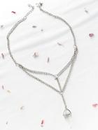 Romwe Crystal Pendant Layered Chain Necklace