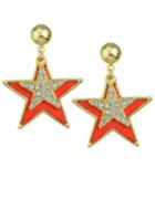 Romwe Red Enamel Star Stud Earrings