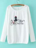 Romwe Long Sleeve Bicycle Patch T-shirt
