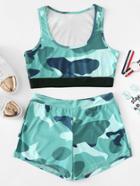 Romwe Camo Print Crop Top With Shorts