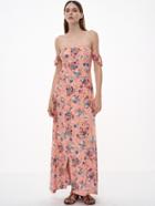 Romwe Pink Florals Off The Shoulder Slit Ruffle Dress
