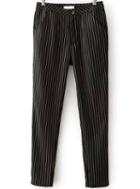 Romwe Black High Waist Pockets Vertical Stripe Pant