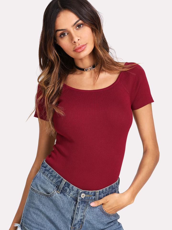 Romwe Scoop Neck Knit Crop Tee