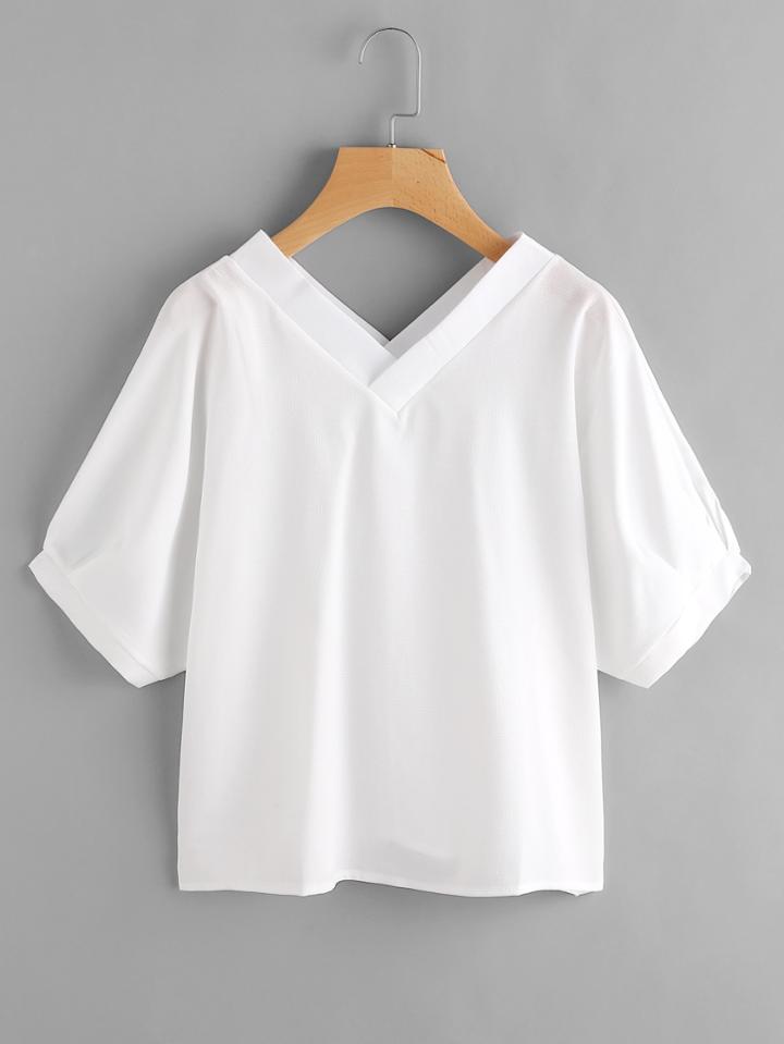 Romwe Double V Neckline Cross Blouse