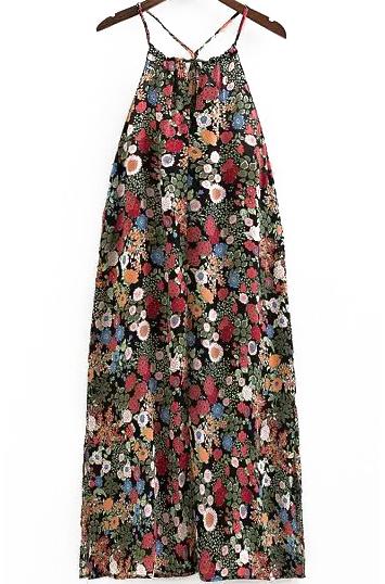 Romwe Spaghetti Strap Florals Shift Dress