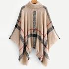 Romwe Plus Raw Hem Striped Poncho Sweater