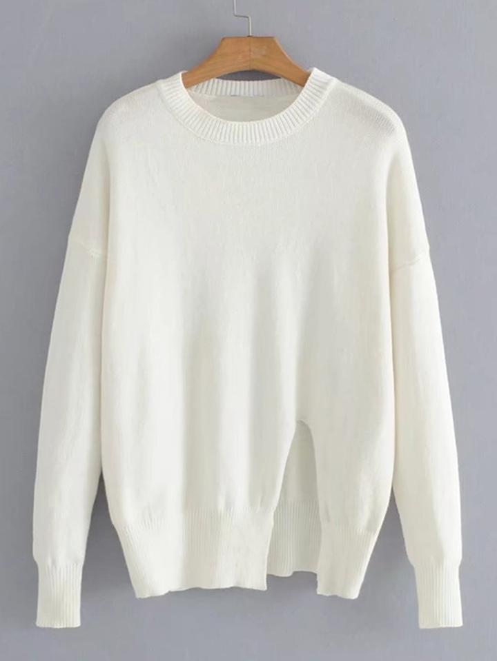 Romwe Split Detail Ribbed Trim Knitwear