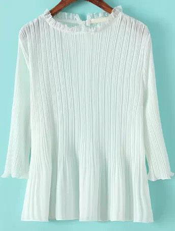Romwe Flouncing Pleated Chiffon White Blouse