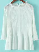 Romwe Flouncing Pleated Chiffon White Blouse