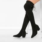 Romwe Pointy Toe Chunky Low Heel Thigh High Boots