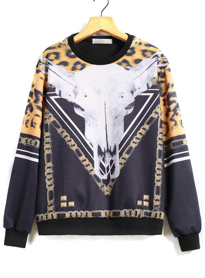 Romwe Sheepshead Chain Print Sweatshirt
