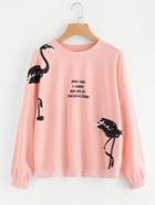 Romwe Drop Shoulder Flamingo Print Pullover