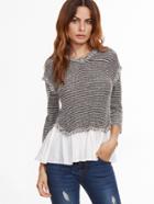 Romwe Black And White Striped Contrast Hem Fringe Sweater