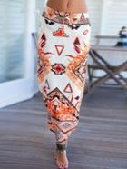 Romwe Geometric Print Slit Asymmetrical Skirt