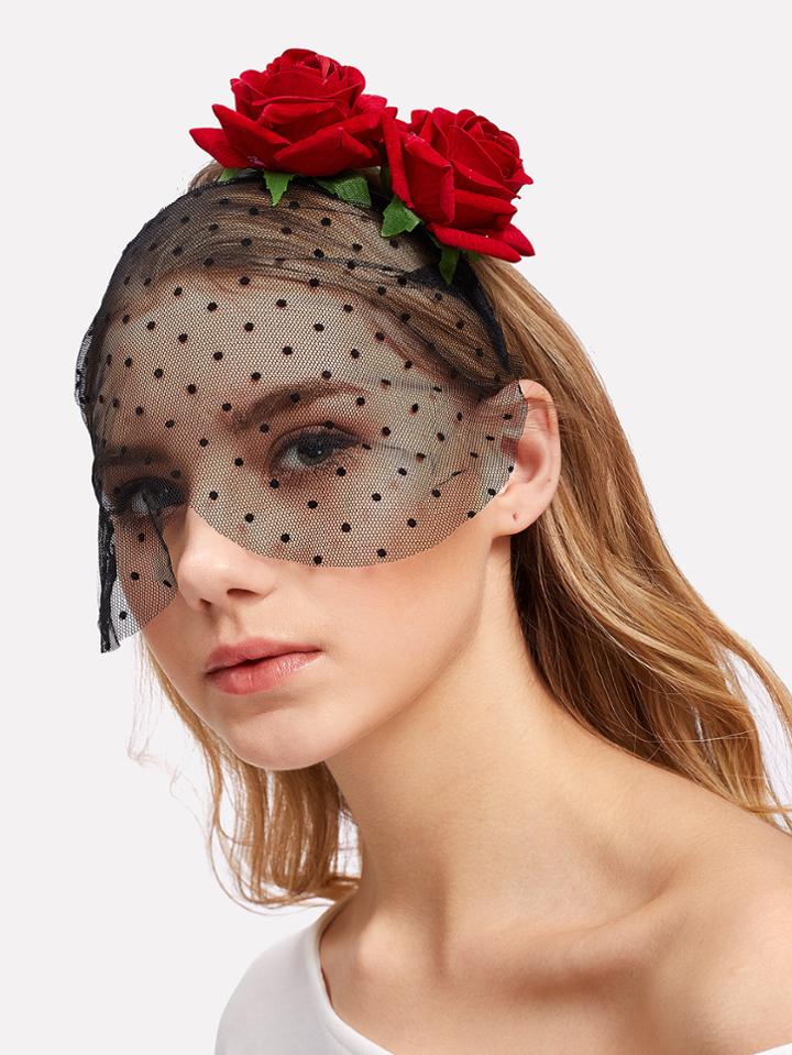 Romwe Flower Decorated Mesh Headband