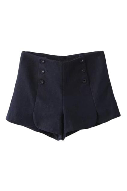 Romwe Buttoned Split Navy Blue Shorts