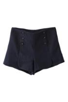 Romwe Buttoned Split Navy Blue Shorts