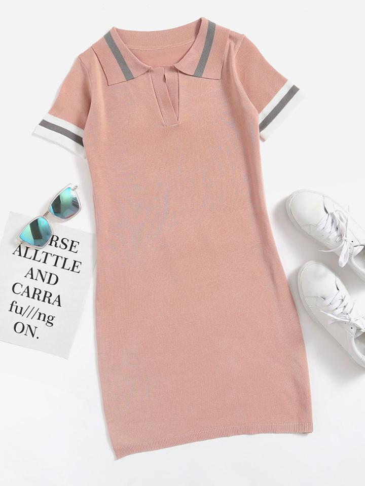 Romwe Striped Sleeve Knit Dress