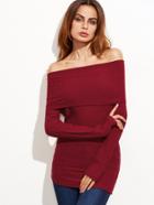 Romwe Red Ribbed Off The Shoulder Knitwear