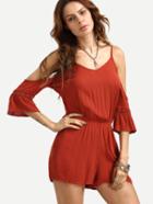 Romwe Cold Shoulder Bell Sleeve Lace Up Back Romper