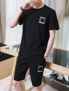 Romwe Men Star And Letter Applique Tee With Shorts